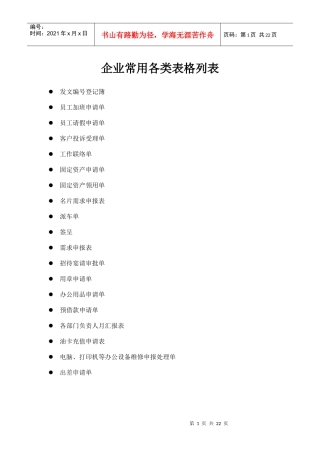 企业常用各类表格模板