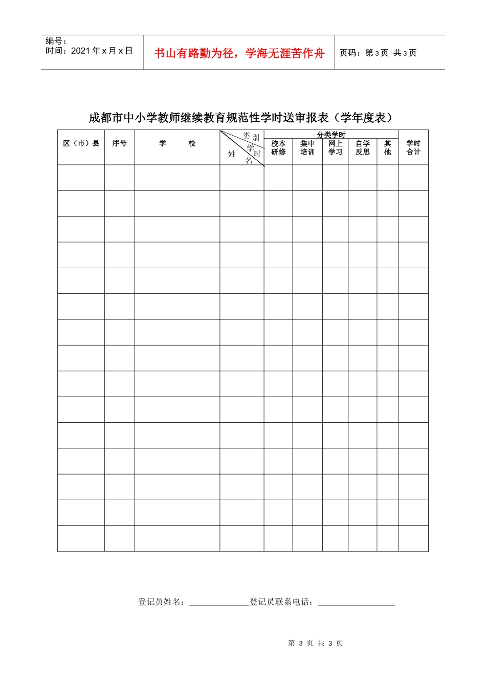 成都市中小学教师继续教育规范性学时统计表_第3页