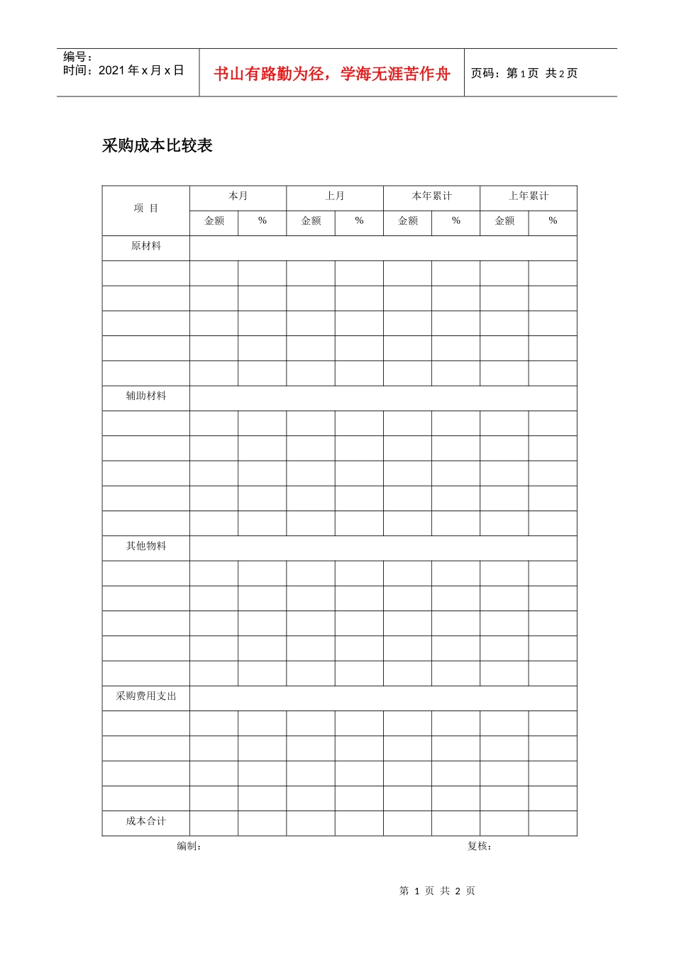 采购成本比较表_第1页