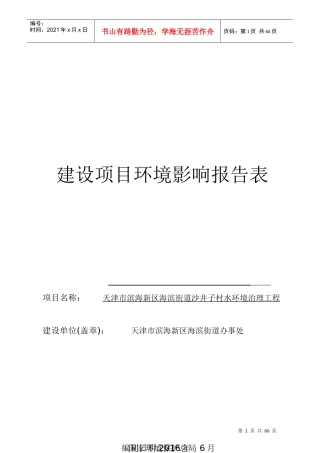 海滨街道沙井子村水环境治理工程建设项目环境影响报告表