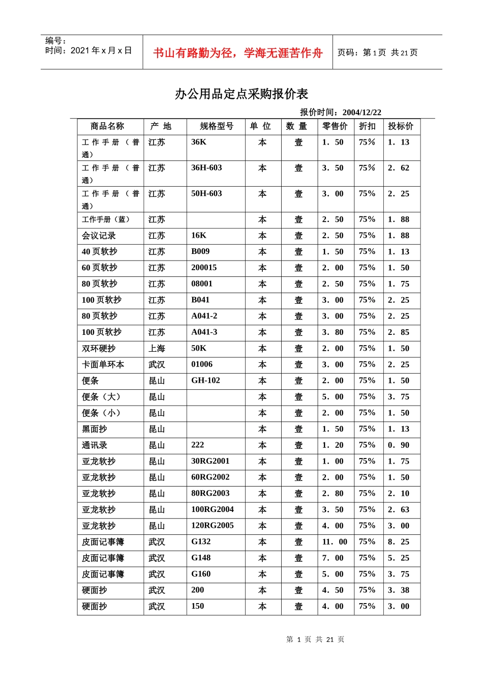 办公用品定点采购报价表_第1页