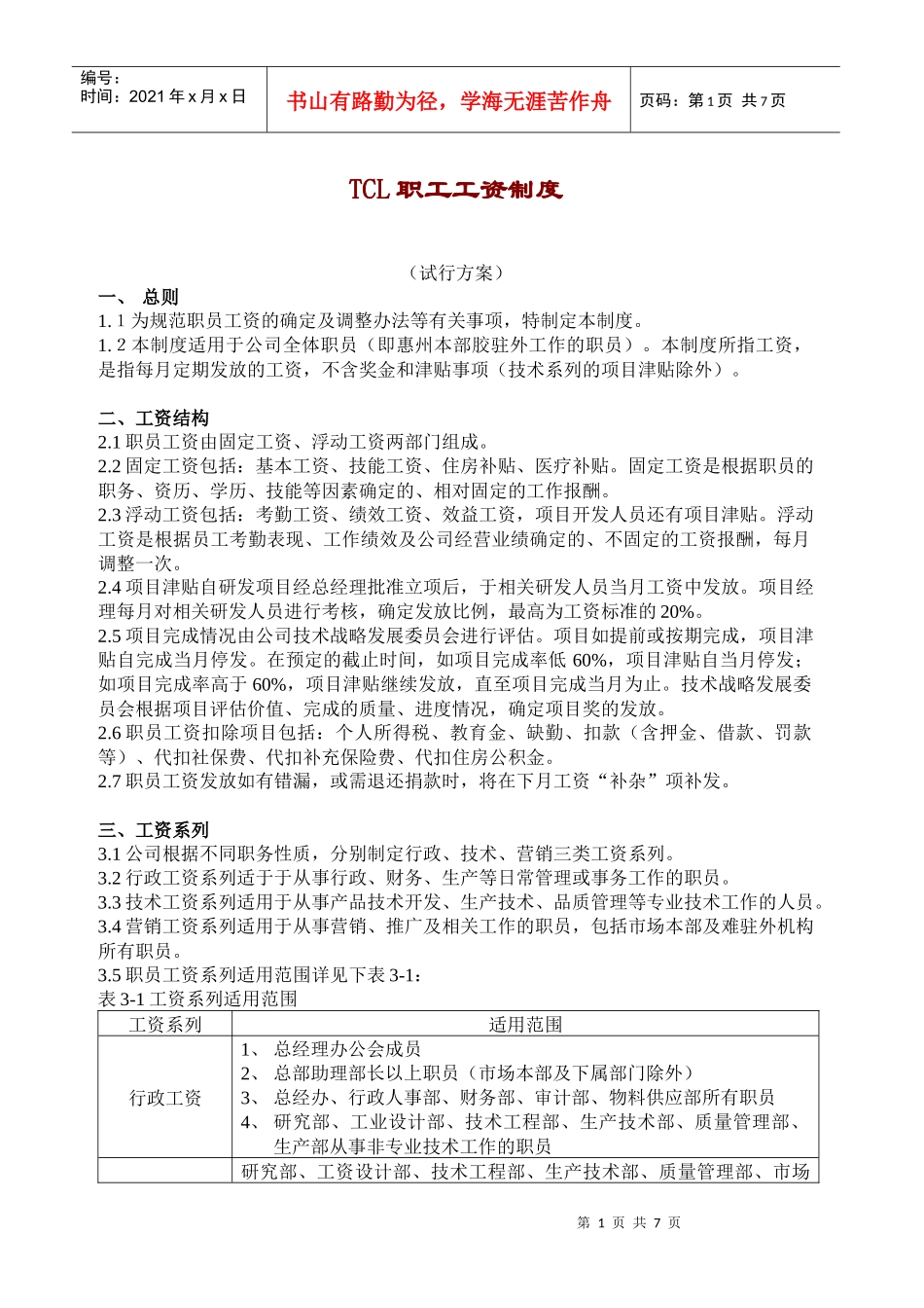 TCL职工工资制度_第1页