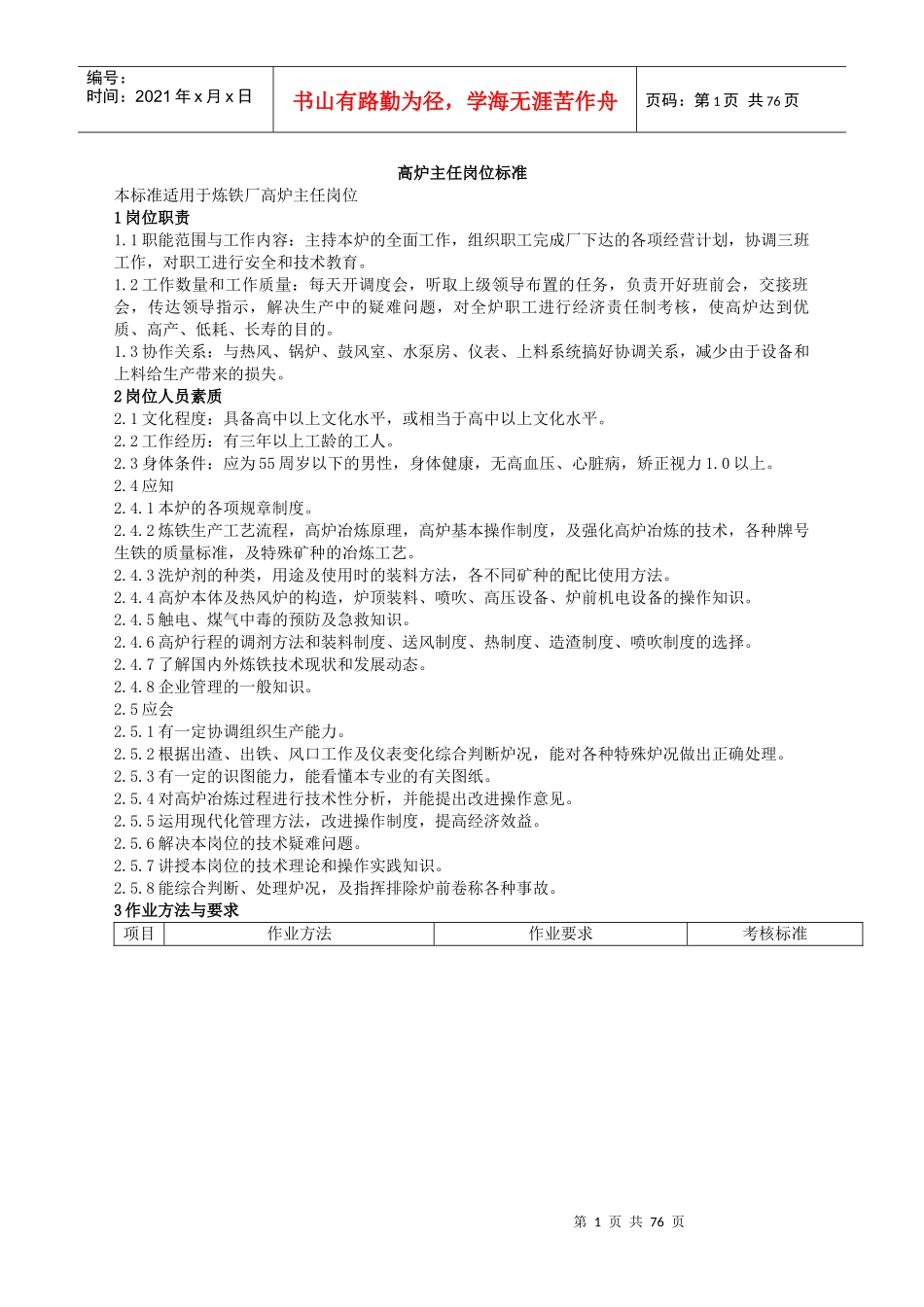 炼铁标准化管理及考核细则_第1页