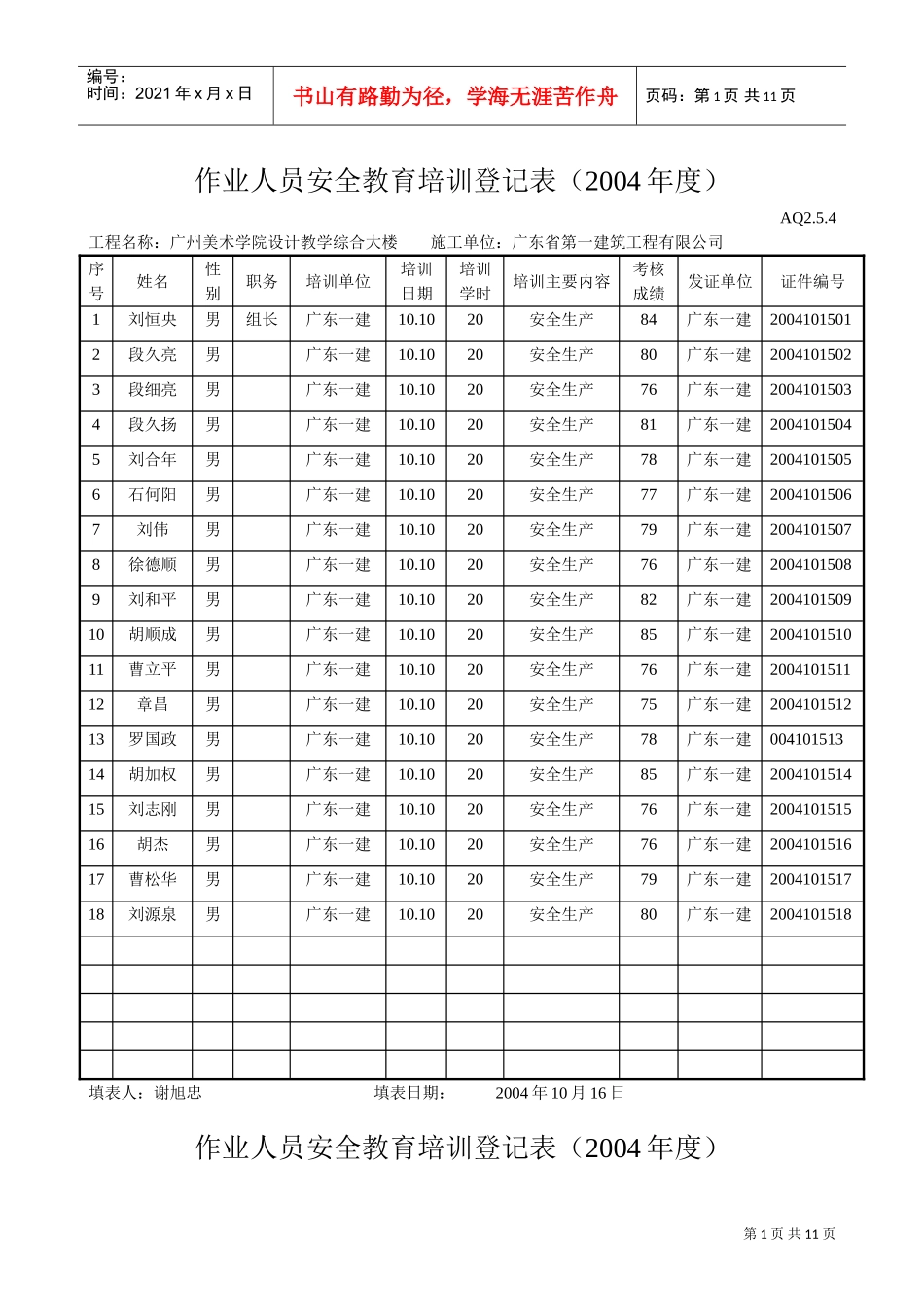 作业人员安全教育培训登记表(DOC11页)_第1页