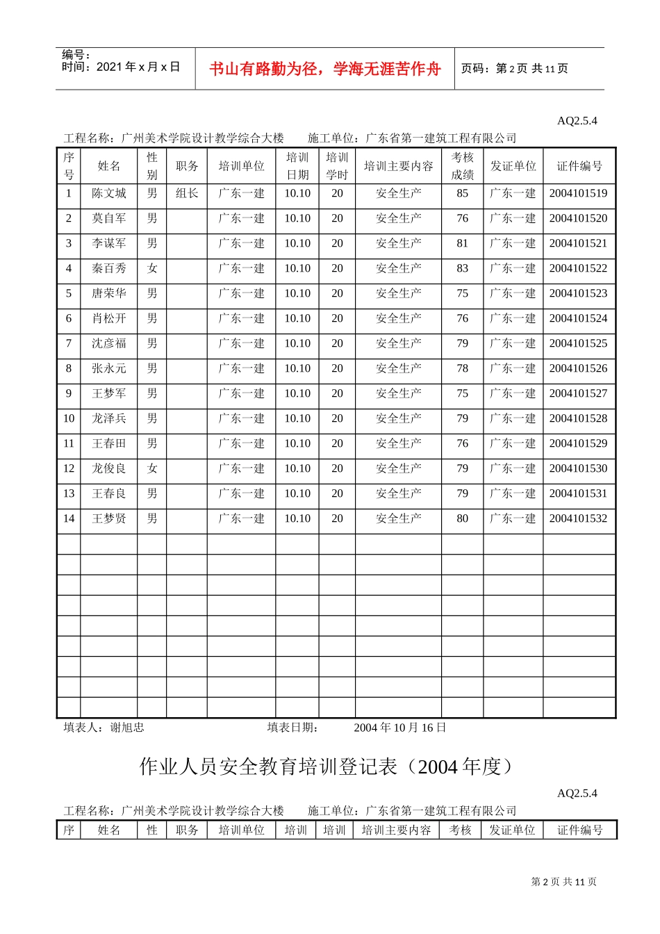 作业人员安全教育培训登记表(DOC11页)_第2页