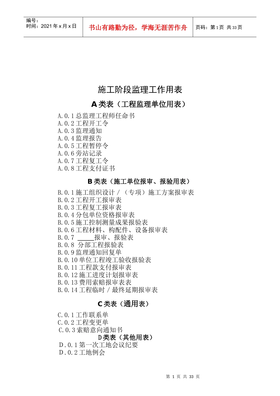 施工阶段监理工作用表培训资料_第1页