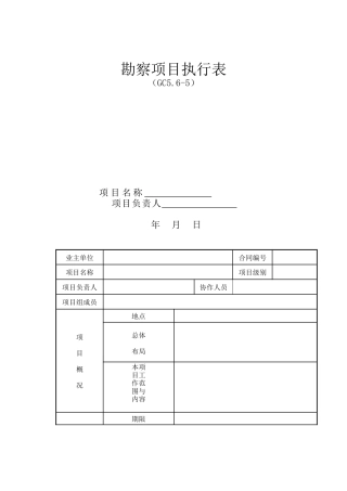 建筑设计企业勘察项目执行表