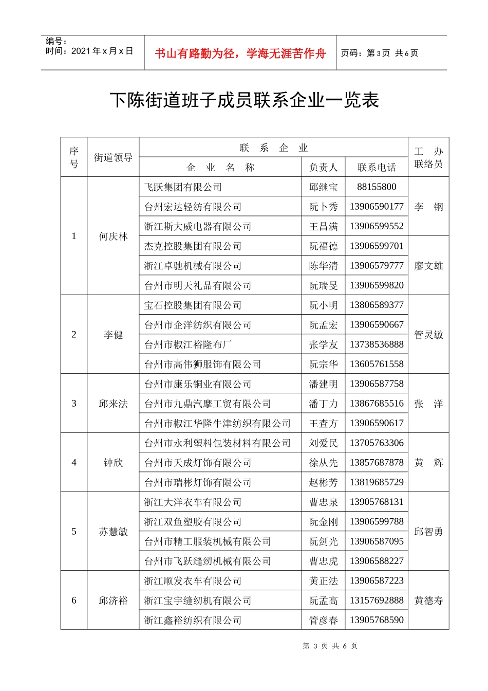 下陈街道班子成员联系企业一览表_第3页