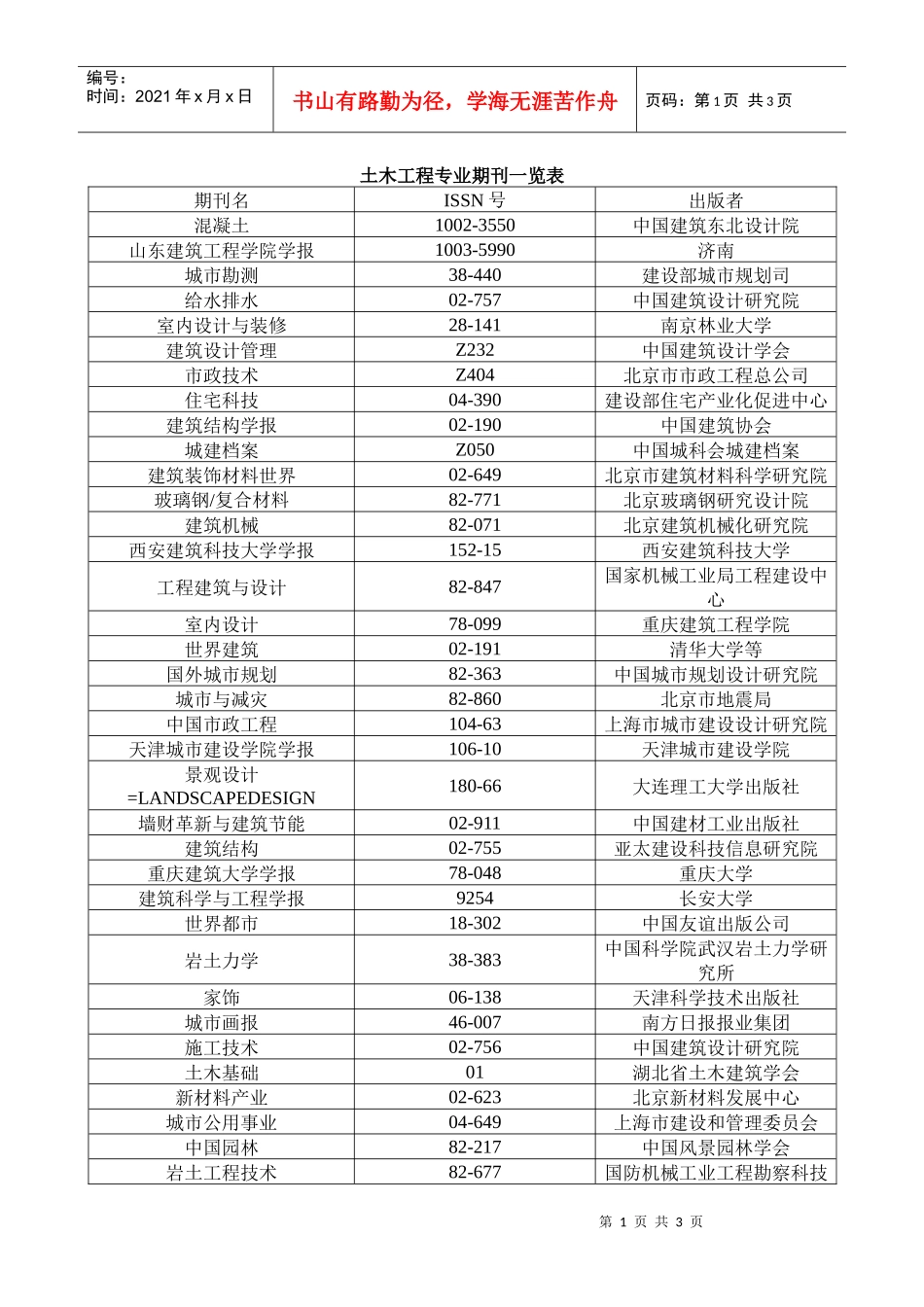 土木工程专业期刊一览表_第1页