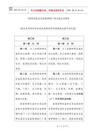 特种设备安全监察条例修订前后对照表