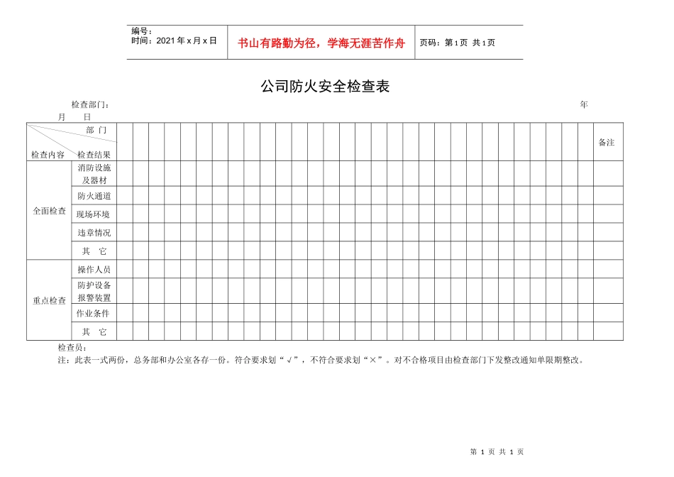 公司防火安全检查表_第1页