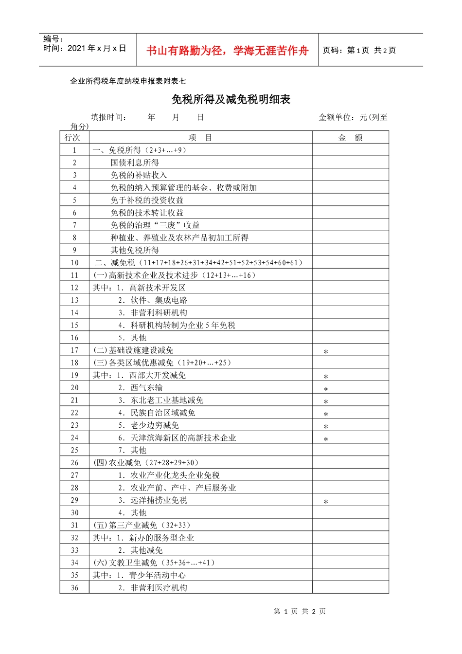 企业所得税年度纳税申报表附表七_第1页