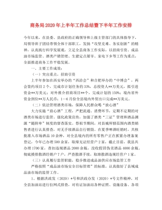 商务局2020年上半年工作总结暨下半年工作安排 