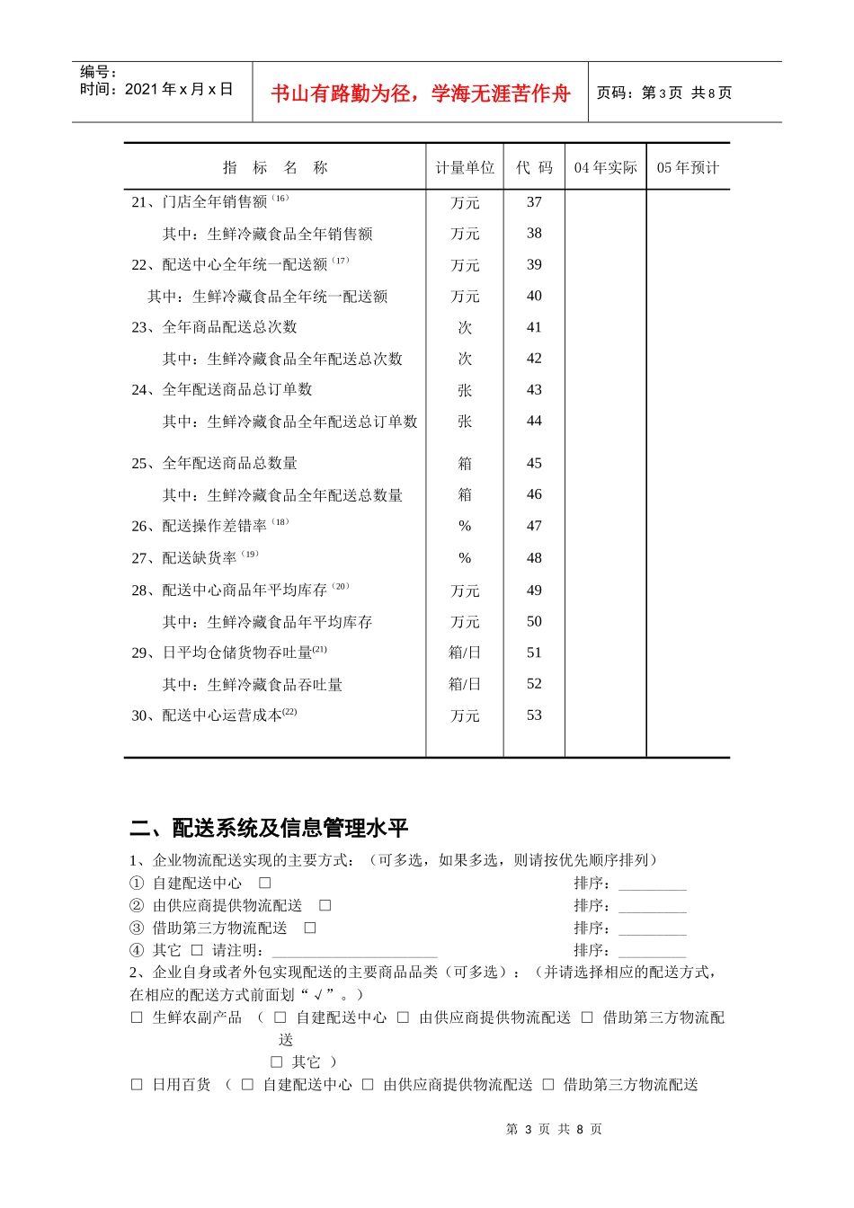 连锁企业物流配送中心建设情况调查表_第3页