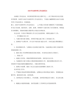 2020年出纳年终工作总结范文