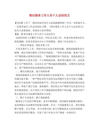 售后服务工作人员个人总结范文 