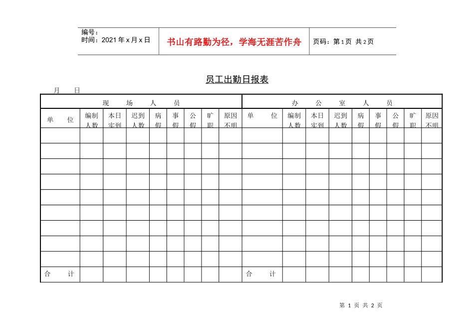7员工出勤日报表_第1页