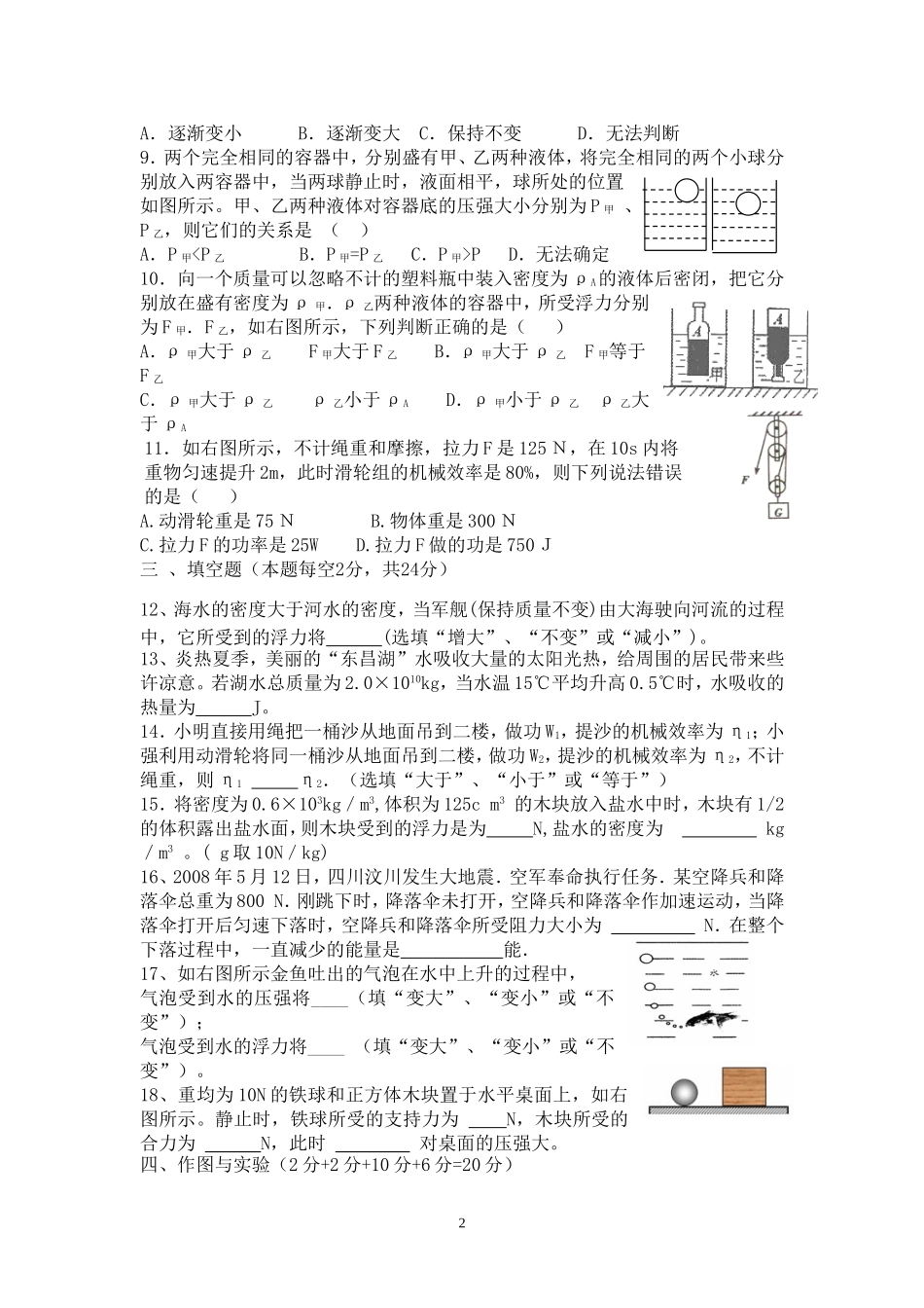期末学业水平测试九年级物理试题_第2页