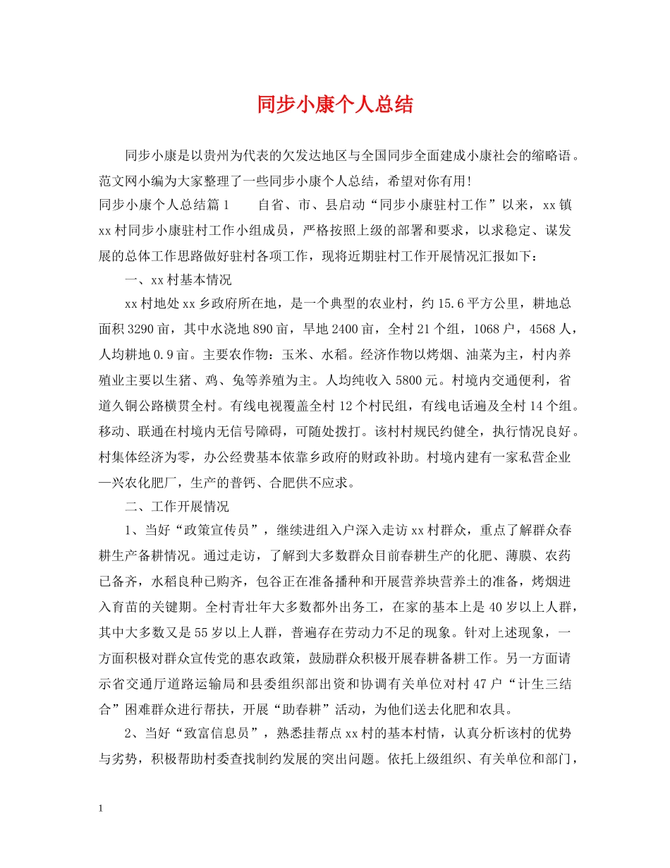 同步小康个人总结 _第1页