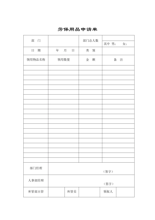 行政管理表格劳保用品申请单