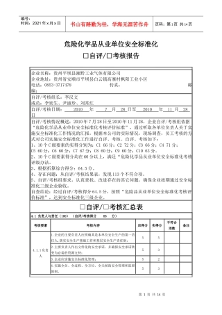 危险化学品从业单位安全标准化自评考核报告