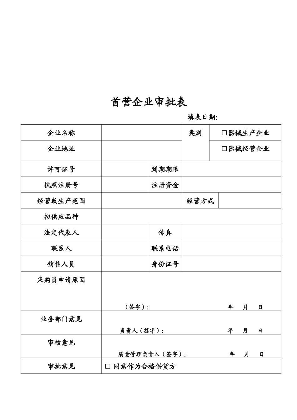 医疗器械经营企业管理记录表格完整精校版(年验收)（DOC30页）_第1页