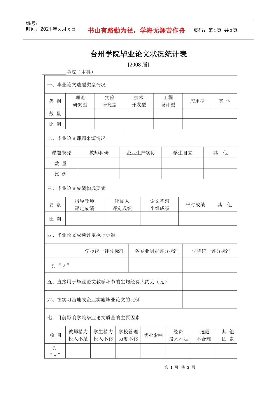 台州学院毕业论文状况统计表_第1页