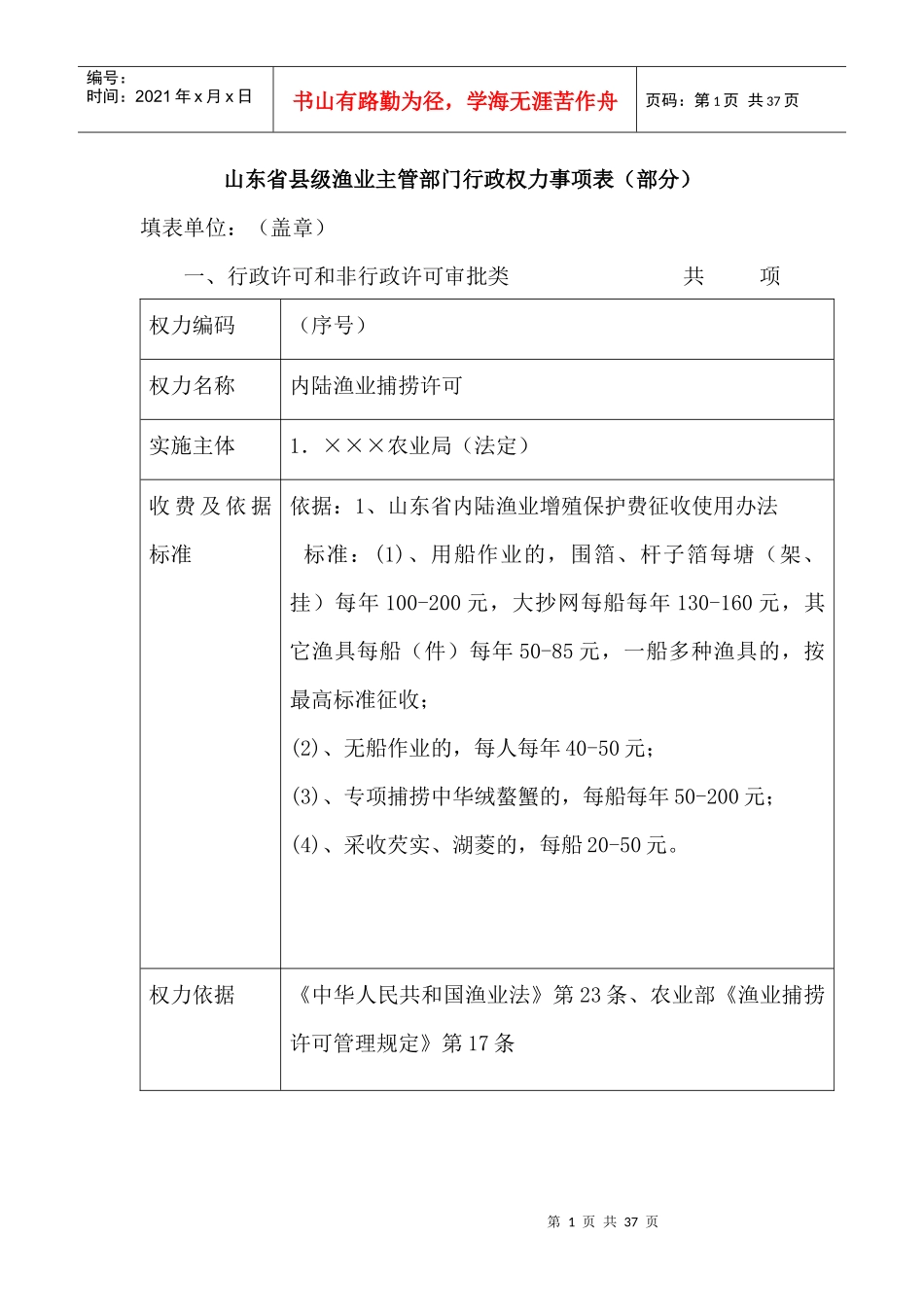 县级渔业行政部门行政权力事项表(部分)_第1页