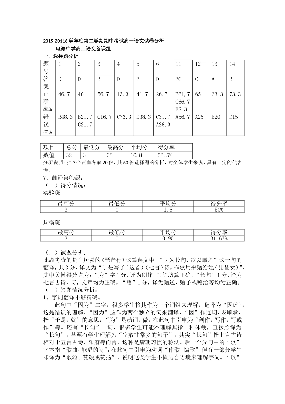 高一期中试题分析_第1页