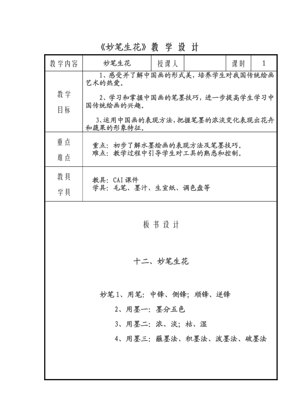 小学美术《妙笔生花》教学设计_第1页
