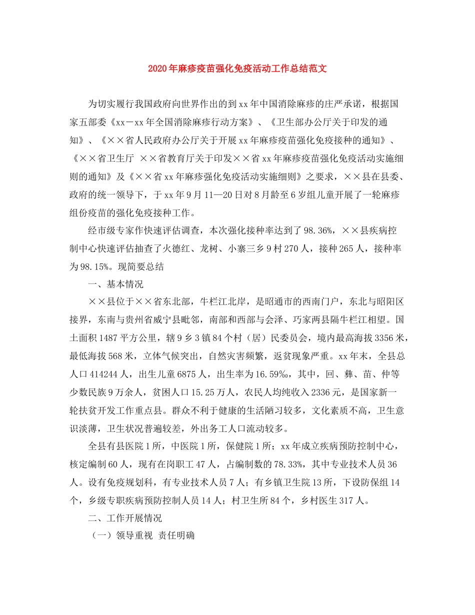 2020年麻疹疫苗强化免疫活动工作总结范文_第1页