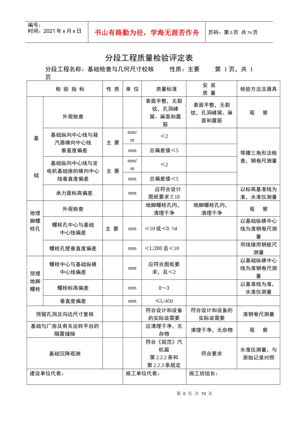 汽机安装资料验收表格大全_第1页