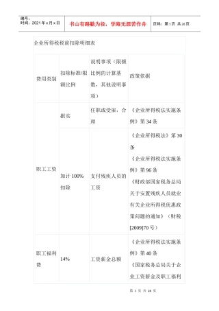 企业所得税税前扣除明细表