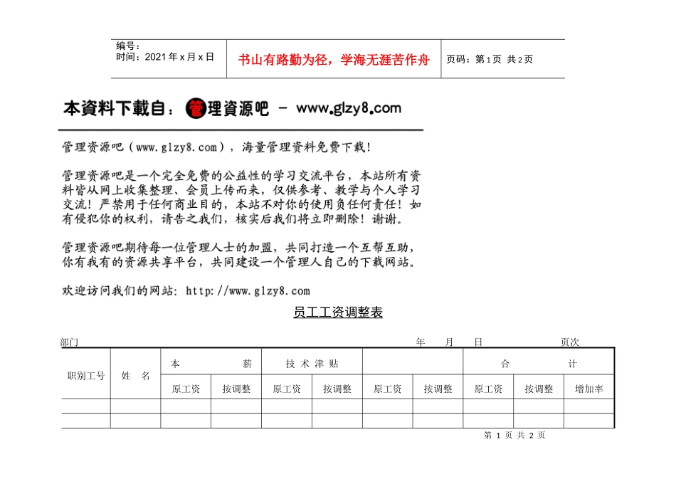 第八节员工工资调整表_第1页