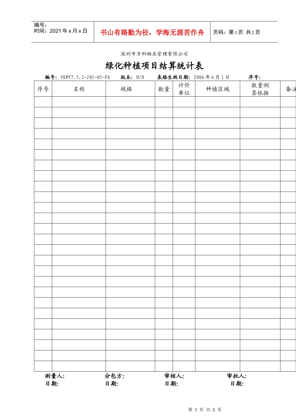 7.5.1-J01-05-F6绿化种植项目结算统计表_第1页
