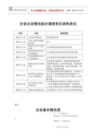 广东省企业情况综合调查表及填报说明