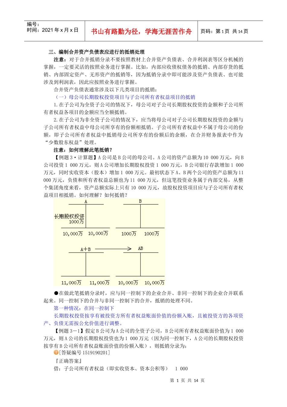 编制合并资产负债表应进行的抵销处理_第1页