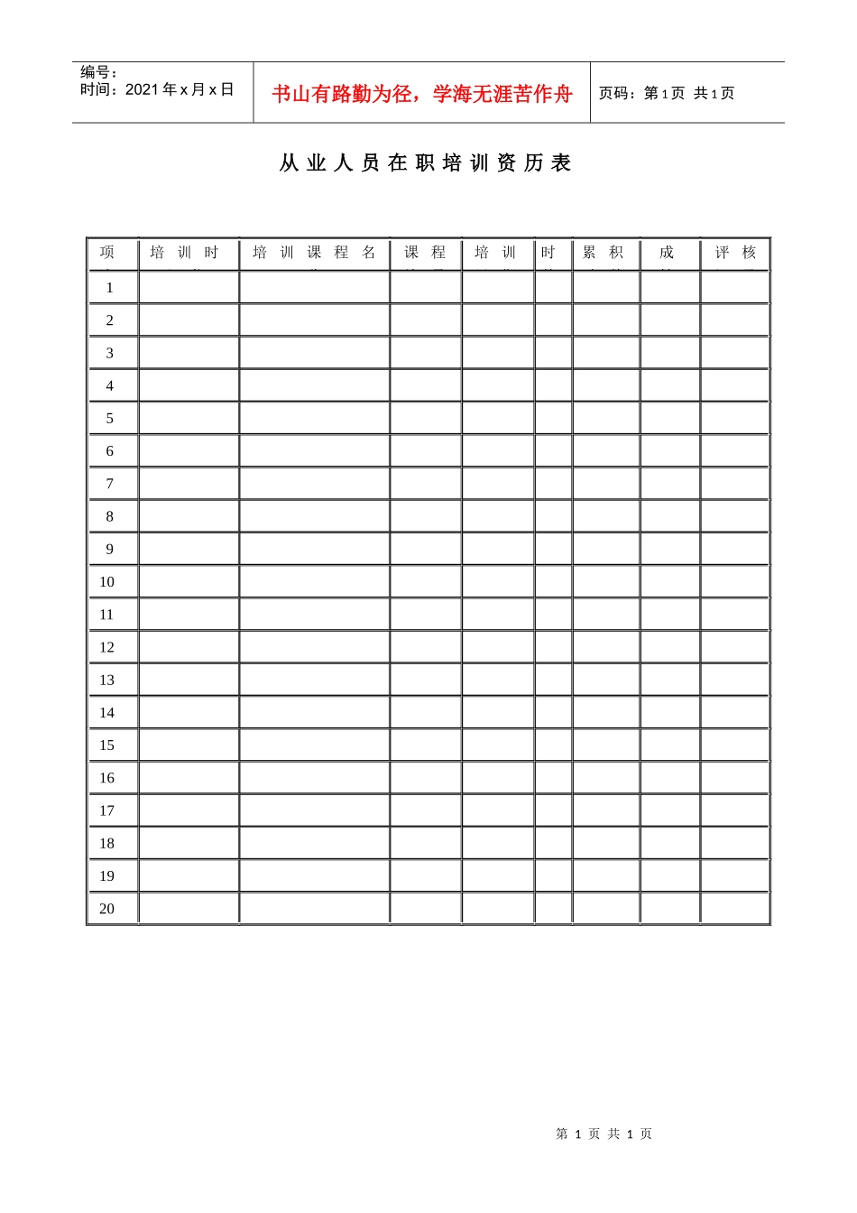从业人员在职培训资历表_第1页