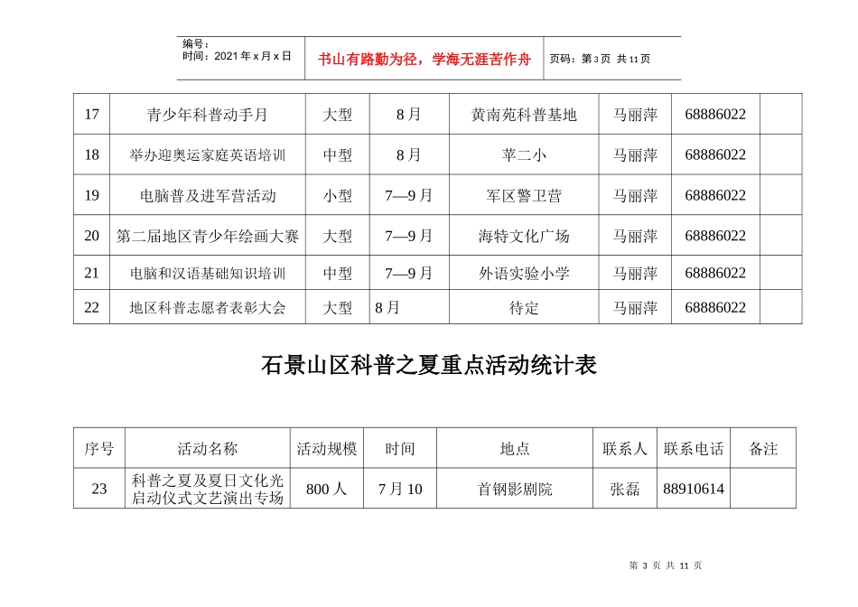 石景山区科普之夏重点活动统计表_第3页