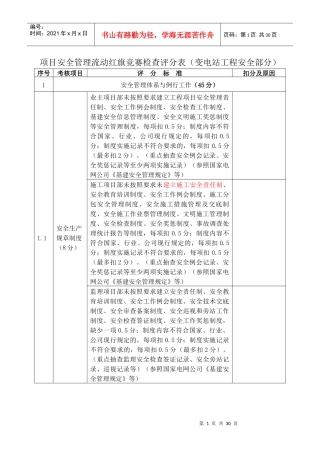 阅1流动红旗竞赛检查评分表(变电站工程XXXX0902)