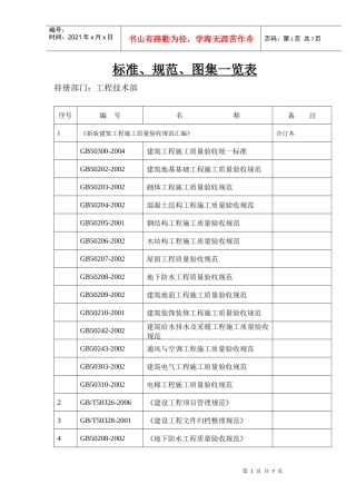 标准、规范、图集一览表(中国建筑)