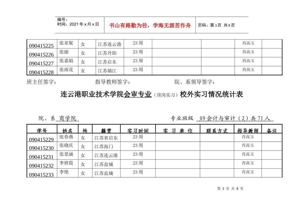 09会审(2)班校外实习情况统计表_第3页