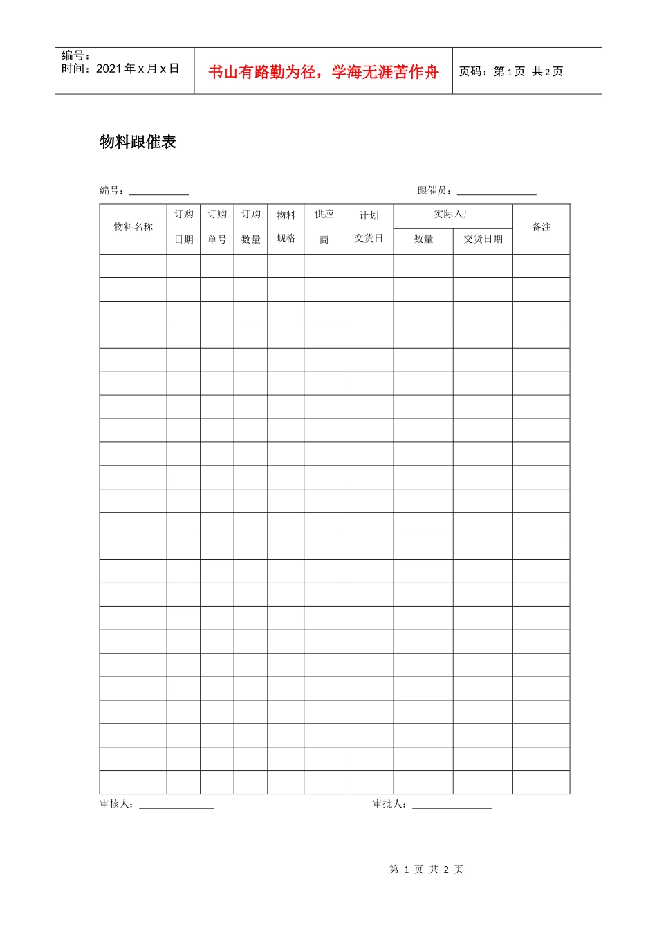 采购物料跟催表_第1页