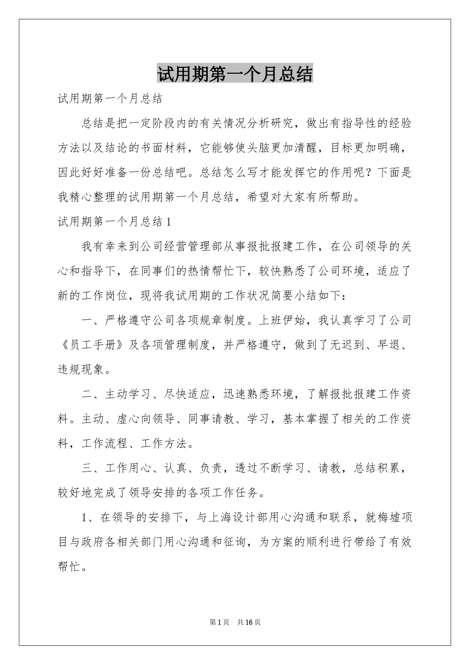 试用期第一个月参考总结_第1页
