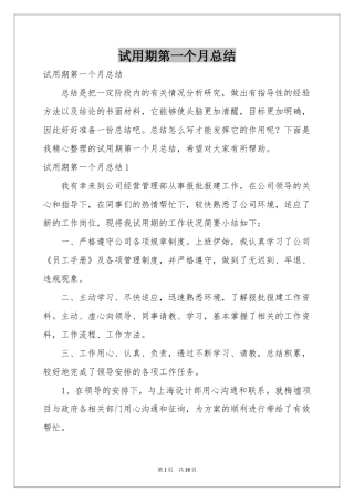 试用期第一个月参考总结