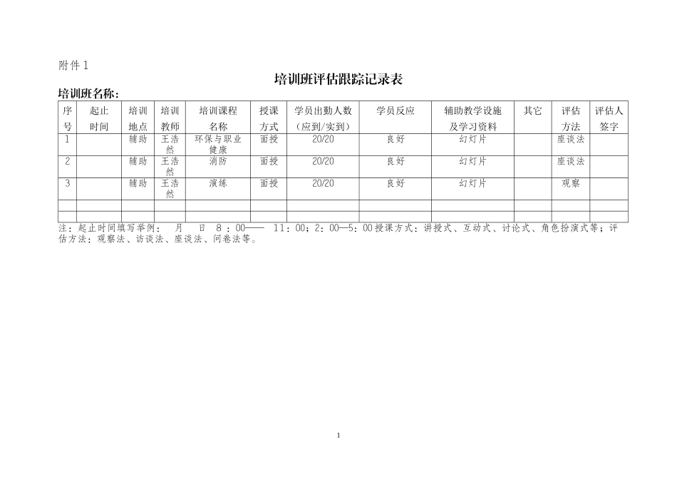 培训评估实表_第1页