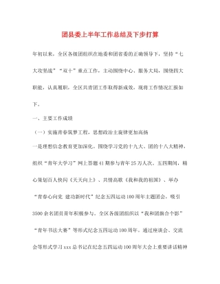 团县委上半年工作总结及下步打算