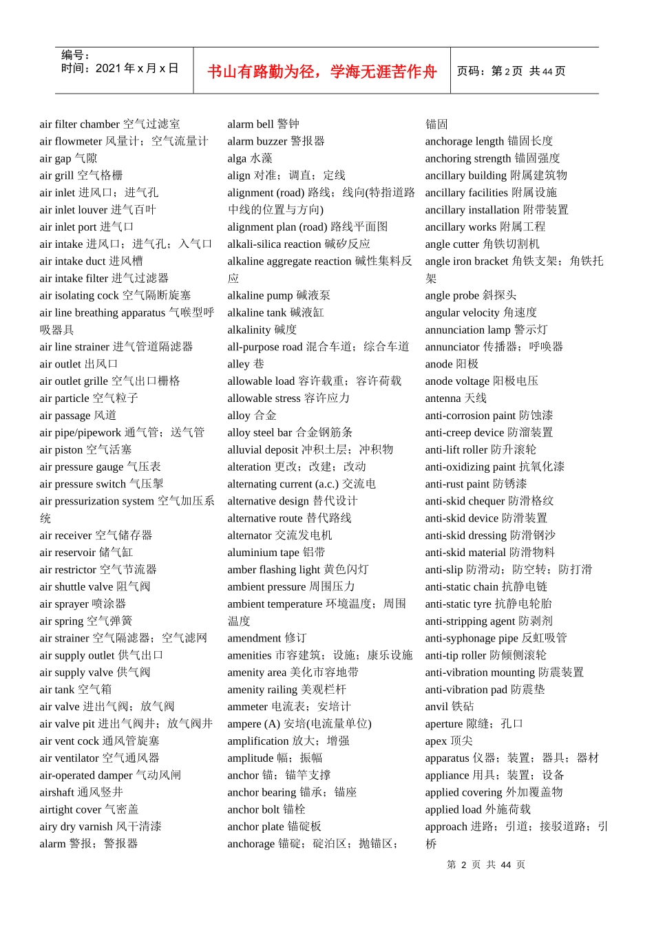 建筑术语中英对照表_第2页