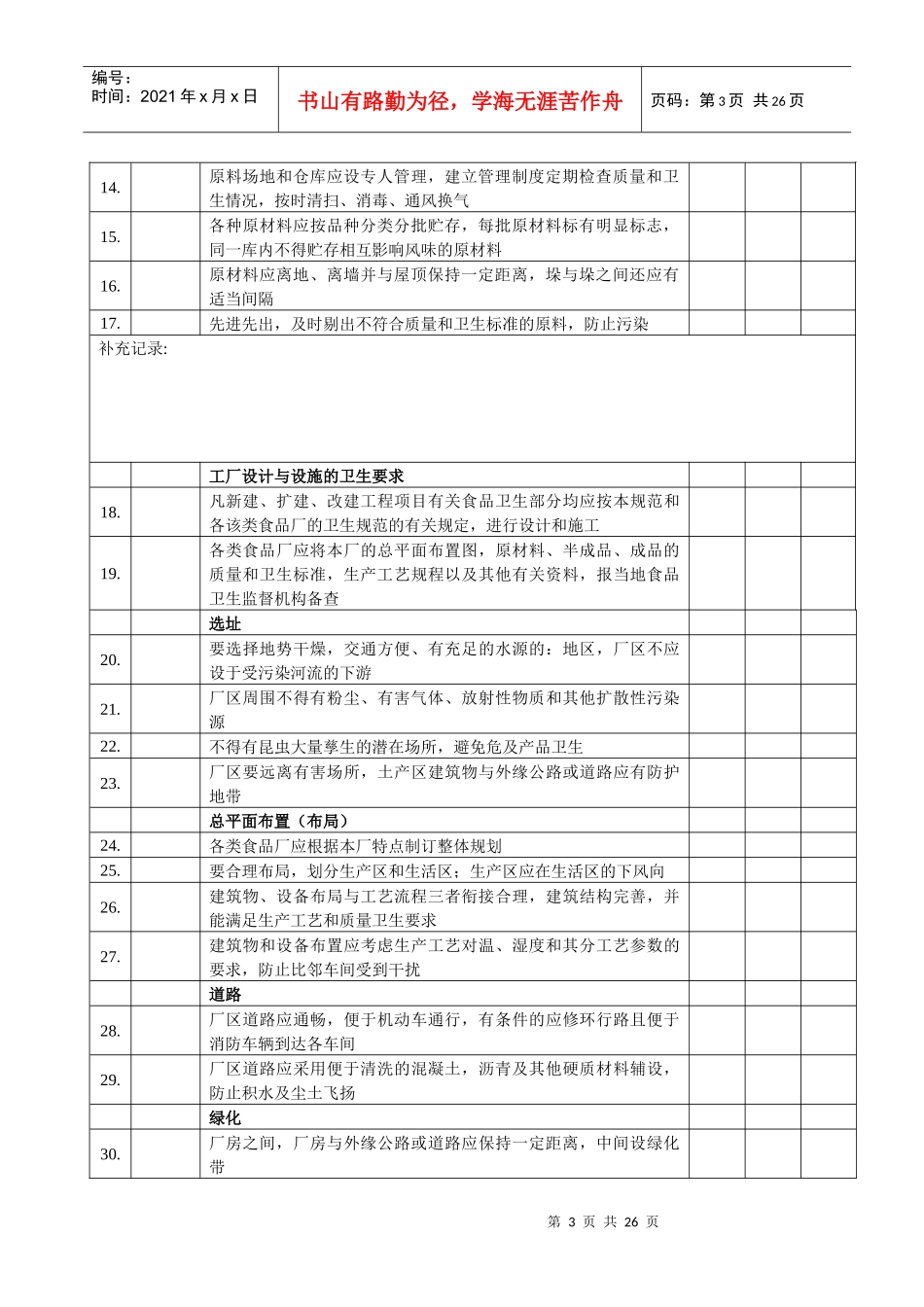 6食品安全管理体系第一阶段检查表_第3页