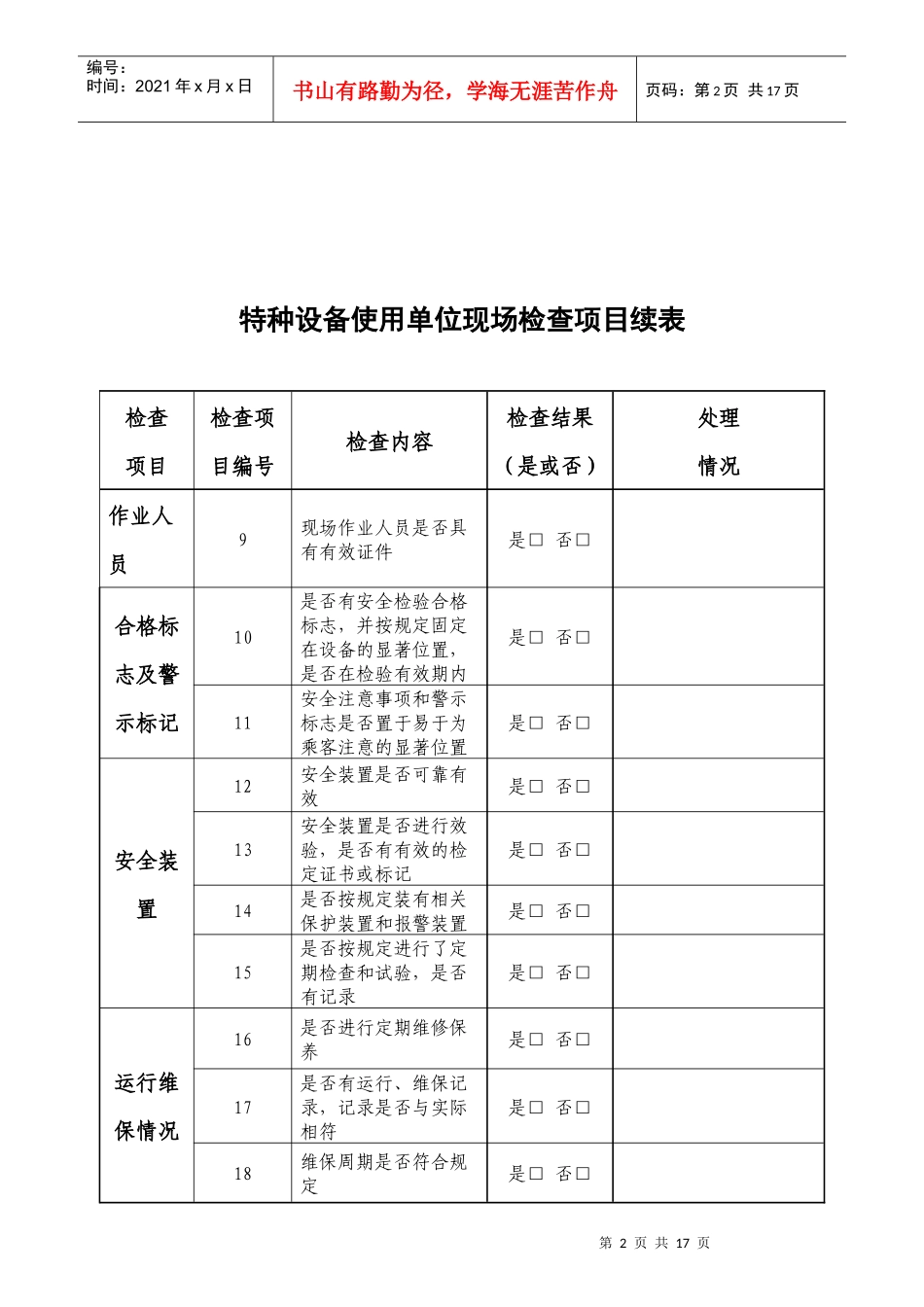 特种设备使用单位安全检查项目表_第2页